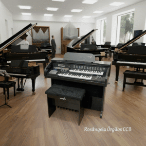 Com o Órgão Eletronico Harmonia HS 95 você poderá mergulhar em um mundo de sons ricos e vibrantes que elevarão a sua música a um novo patamar! Este órgão eletrônico combina a sonoridade clássica dos órgãos tradicionais com as mais modernas tecnologias MIDI, dando a você um instrumento versátil e poderoso que lhe permitirá criar timbres personalizados para cada música que você tocar. As barras deslizantes dos drawbars permitem que você controle a intensidade dos diferentes sons que você toca, enquanto os recursos de vibrato, reverb, sustain e chorus lhe dão a capacidade de adicionar mais expressividade e profundidade ao seu som. Com o Órgão Eletrônico Clássico HS-95, você terá acesso a até 128 sons diferentes, que poderão ser registrados no teclado superior, inferior e na pedaleira. Este incrível órgão eletrônico também vem com 32 ritmos programados, acompanhamento automático, sincronização de início de ritmo com o pedal de expressão e reprodução de músicas gravadas em MP3, dando a você uma ampla gama de opções para praticar e se divertir com diferentes ritmos. O Órgão Eletrônico Clássico HS-95 possui uma saída auxiliar L/R para conectar fones de ouvido ou caixas externas, permitindo que você compartilhe seu som com outras pessoas ou pratique em privacidade. Além disso, o display LCD facilita a visualização das configurações e a seleção dos sons. Disponível em quatro cores lindas, tabaco, tabaco verniz, preto laca ou branco laca, este órgão eletrônico é perfeito para qualquer ambiente e para qualquer pessoa que ame música e deseje possuir um instrumento de qualidade, versatilidade e potência. Não espere mais para descobrir o incrível som do Órgão Eletrônico Clássico HS-95. Adquira o seu agora mesmo no site rosangelaorgaosccb.com e comece a desfrutar da beleza e qualidade deste instrumento incrível!