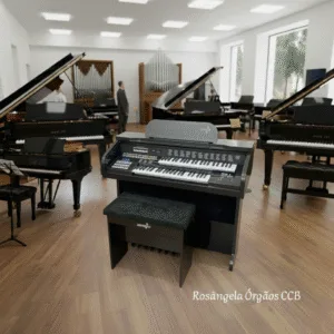 Com o Órgão Eletronico Harmonia HS 95 você poderá mergulhar em um mundo de sons ricos e vibrantes que elevarão a sua música a um novo patamar! Este órgão eletrônico combina a sonoridade clássica dos órgãos tradicionais com as mais modernas tecnologias MIDI, dando a você um instrumento versátil e poderoso que lhe permitirá criar timbres personalizados para cada música que você tocar. As barras deslizantes dos drawbars permitem que você controle a intensidade dos diferentes sons que você toca, enquanto os recursos de vibrato, reverb, sustain e chorus lhe dão a capacidade de adicionar mais expressividade e profundidade ao seu som. Com o Órgão Eletrônico Clássico HS-95, você terá acesso a até 128 sons diferentes, que poderão ser registrados no teclado superior, inferior e na pedaleira. Este incrível órgão eletrônico também vem com 32 ritmos programados, acompanhamento automático, sincronização de início de ritmo com o pedal de expressão e reprodução de músicas gravadas em MP3, dando a você uma ampla gama de opções para praticar e se divertir com diferentes ritmos. O Órgão Eletrônico Clássico HS-95 possui uma saída auxiliar L/R para conectar fones de ouvido ou caixas externas, permitindo que você compartilhe seu som com outras pessoas ou pratique em privacidade. Além disso, o display LCD facilita a visualização das configurações e a seleção dos sons. Disponível em quatro cores lindas, tabaco, tabaco verniz, preto laca ou branco laca, este órgão eletrônico é perfeito para qualquer ambiente e para qualquer pessoa que ame música e deseje possuir um instrumento de qualidade, versatilidade e potência. Não espere mais para descobrir o incrível som do Órgão Eletrônico Clássico HS-95. Adquira o seu agora mesmo no site rosangelaorgaosccb.com e comece a desfrutar da beleza e qualidade deste instrumento incrível!