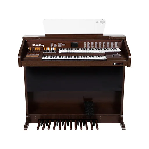 Início 31 Órgão Eletrônico Harmonia HS 480 Glory: 49+49 teclas, pedaleira de 13 notas, drawbars completos, 160 sons prontos, 16 ritmos, efeitos premium, USB/Bluetooth e 100W de potência. Ideal para igrejas e organistas.