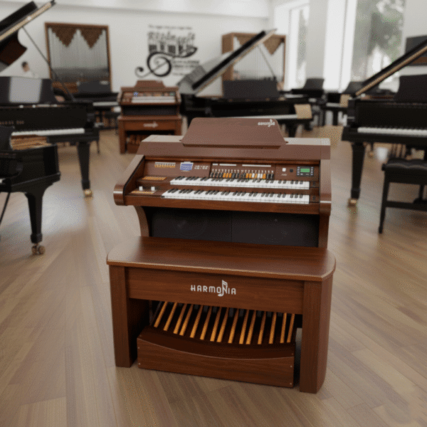 O órgão eletronico Harmonia HS 500 Orquestra é um instrumento incrível que vai te surpreender com sua qualidade sonora, sua potência e seu design elegante. Se você procura um órgão que ofereça recursos avançados, como drawbars, presets, efeitos, transposição, decodificador MP3 e gravador, o HS-500 Orquestra é a escolha certa para você. Com o HS-500 Orquestra, você pode tocar diversos estilos musicais, desde clássicos até modernos, com ritmos variados e sons prontos. Você também pode personalizar seus sons com o conjunto de drawbars, que permite ajustar os pesos das flautas do teclado superior. Além disso, você pode usar o oitavador para criar efeitos sonoros incríveis. O HS-500 Orquestra tem um móvel bipartido de MDF revestido com folha imbuia e acabamento em PU. A tampa é na cor do produto e protege os teclados e os alto-falantes. O órgão tem dois teclados de 61 teclas cada (Dó a Dó) e uma pedaleira de 25 notas. A potência é de 120 watts e a saída auxiliar permite conectar fones de ouvido ou outros equipamentos.