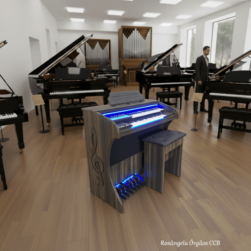 Início 29 Descubra o Órgão Eletrônico Rohnes Celestion Plus marrom, o órgão que vai iluminar sua música! O Celestion Plus marrom é o órgão que você sempre sonhou em ter. Ele tem tudo o que você precisa para tocar com qualidade, estilo e praticidade. Veja só: - Som potente e de alta qualidade, com 150 Watts de potência e efeitos especiais incríveis - Design diferenciado, com luz neon que ilumina as teclas e a pedaleira, clave de sol na lateral e seu nome gravado na madeira - Tecnologia avançada, com controle remoto, conexão USB, entrada para pen drive e cartão de memória, visor LCD e 127 sons diferentes - Versatilidade, com 44 notas nos teclados superior e inferior, 13 notas na pedaleira, 16 ritmos e 3 memórias de sons - Durabilidade, com gabinete em MDF e acabamento em PVC E o melhor de tudo: cobrimos qualquer oferta da concorrência e damos descontos tanto à vista quanto a prazo! Não perca essa oportunidade única de adquirir o órgão eletrônico Celestion Plus