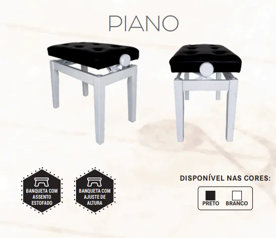 Início 29 Banco almofadado com regulagem Single Cores: preto ou branco.