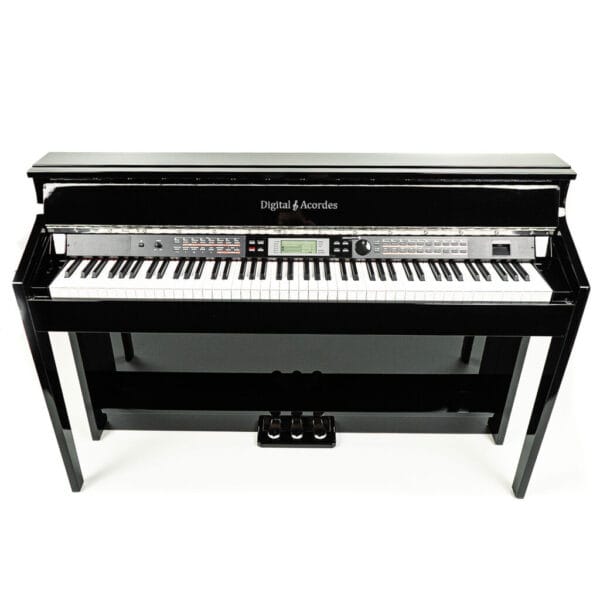 Piano de Armário Digital Acordes AC3000 1 Piano de Armário Digital Acordes AC3000 — desenvolvido para pianistas exigentes. Conta com 88 teclas com ação de martelo, polifonia de 128 notas, 600 vozes, 230 estilos e funções avançadas como Layer, Split e Twinova. Inclui Pitch Bend, DSP, Master EQ, USB/MIDI e sequenciador, garantindo versatilidade em estúdios, palcos e gravações.