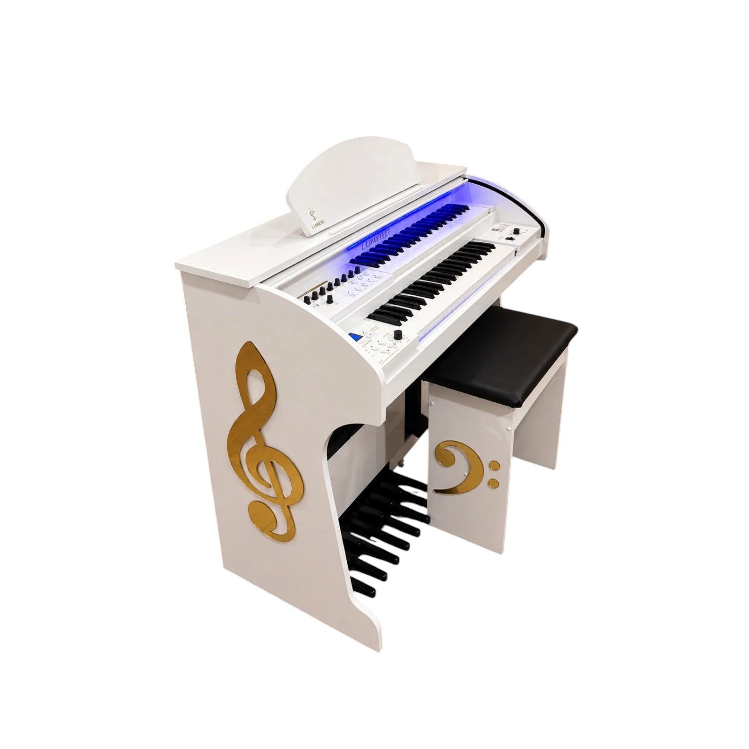 Início 24 Coloque as mãos no nosso Órgão Eletrônico Lumiere Alpha 3 branco e experimente a magia da música como nunca antes!