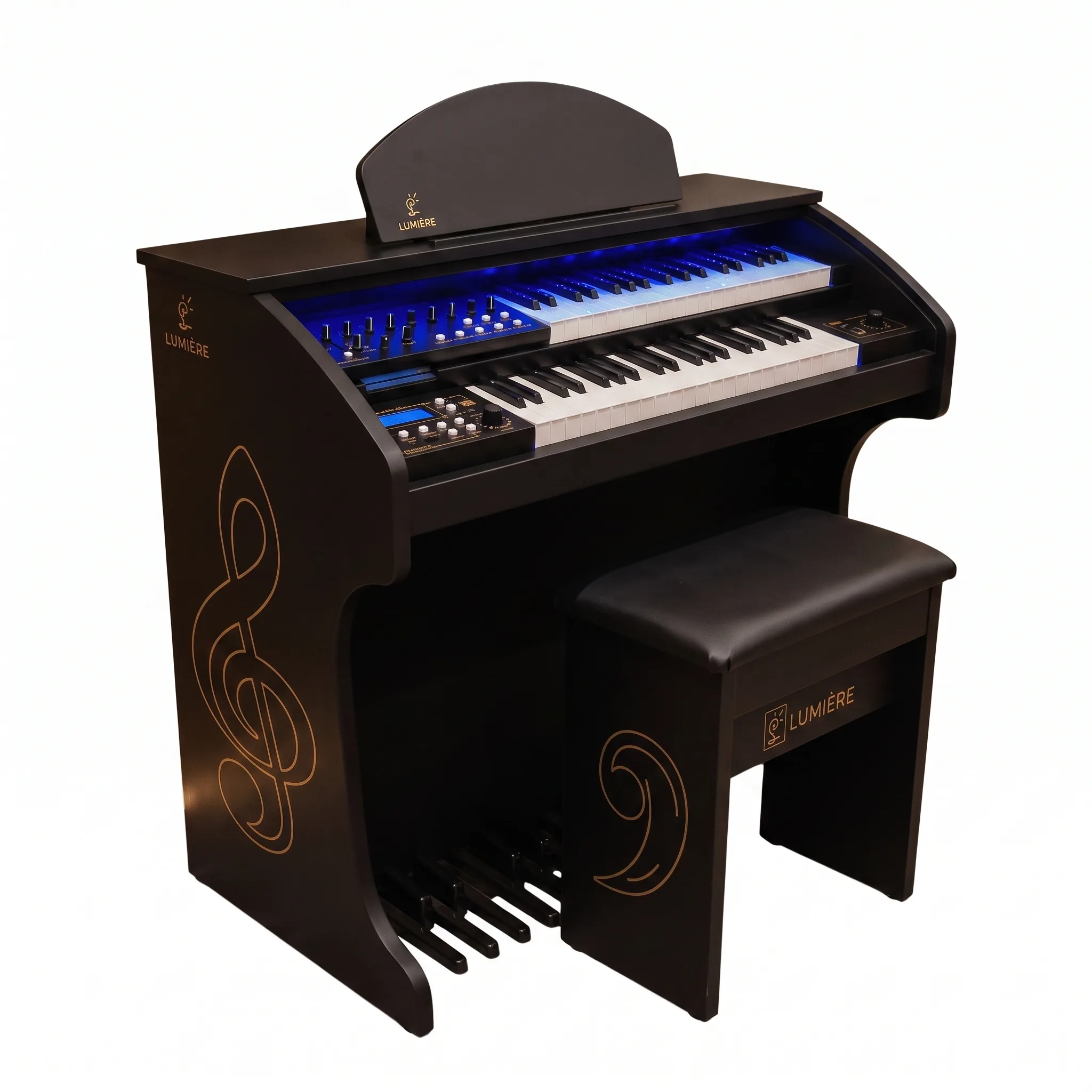 Órgão Eletrônico Lumiere Alpha 3 preto fosco – compacto, moderno e versátil. Com 44 teclas, 129 sons, 20 ritmos e 60W RMS, é ideal para igrejas, estudantes e músicos que buscam custo-benefício sem abrir mão da qualidade.