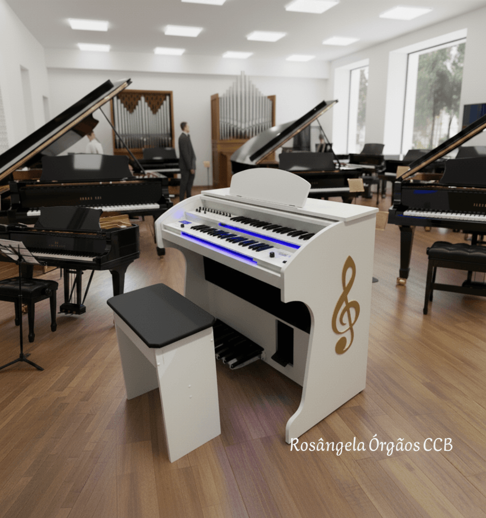 Início 27 Coloque as mãos no nosso Órgão Eletrônico Lumiere Alpha 3 branco e experimente a magia da música como nunca antes!