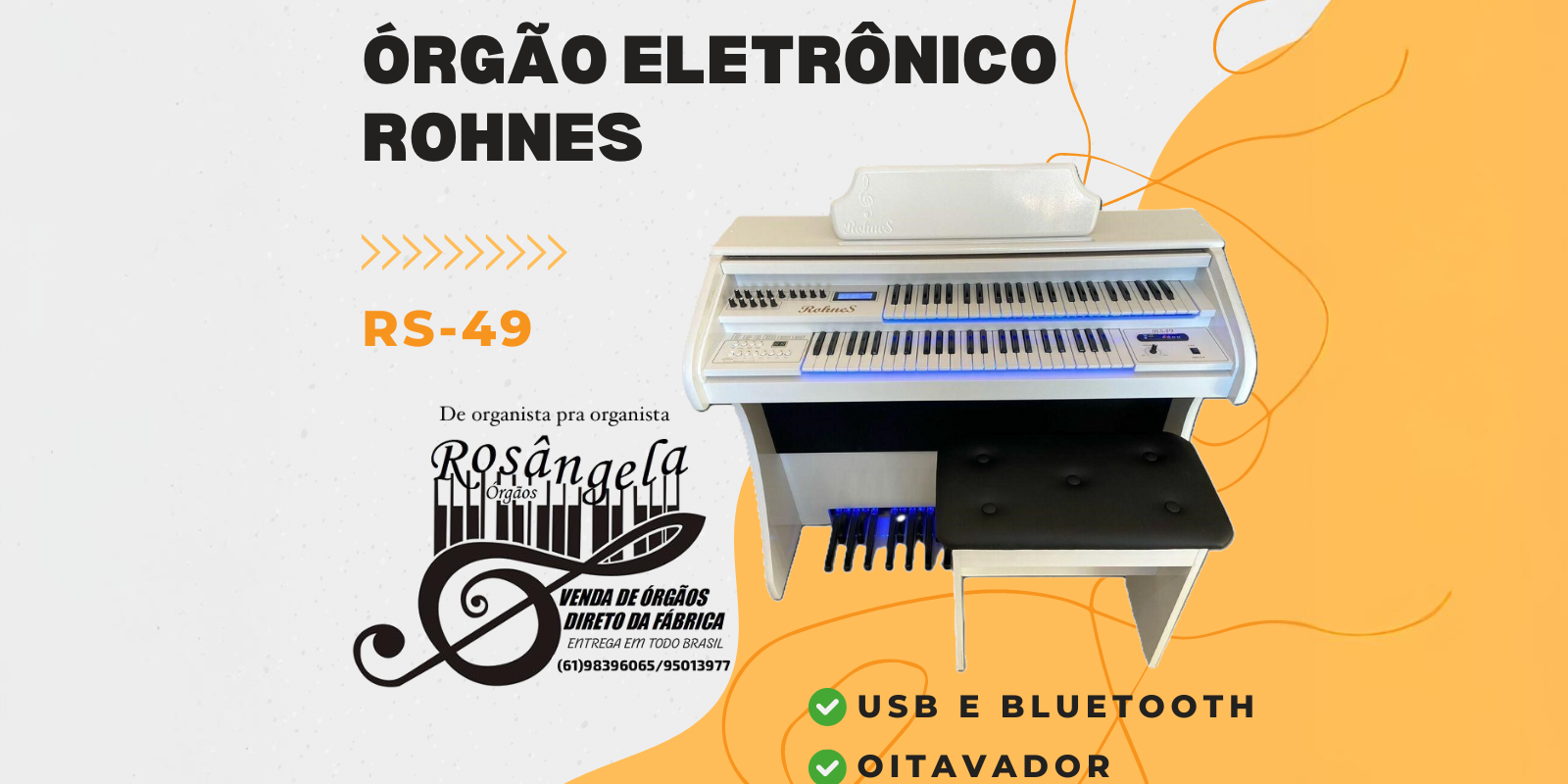 Rosângela Órgãos CCB apresenta: o Órgão Eletronico Rohnes RS-49, um instrumento completo e versátil para músicos de todos os níveis. 