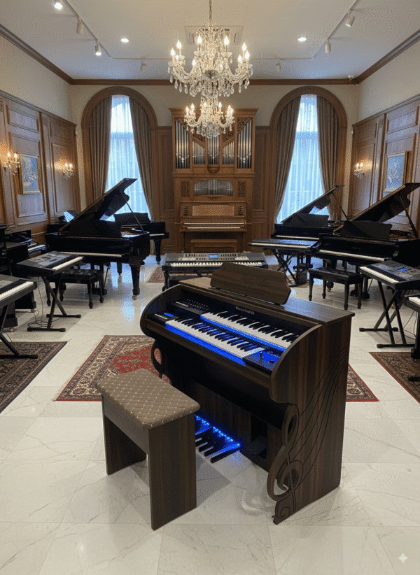 O Órgão Eletrônico Rohnes RS-80 Marrom Oliva foi projetado para elevar performances em igrejas, eventos e estudos musicais em seu lar