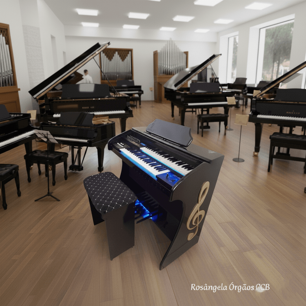 O Órgão Eletrônico Rohnes RS-44 Preto Brilho é um instrumento de alta potência com 150 watts PMPO. Possui um sistema de som formado por um auto falante de 12 polegadas e um tweeter de 2,5 polegadas que proporcionam excelente qualidade de áudio. O instrumento é bivolt automático (110/220) e possui um visor LCD que facilita a seleção das funções e configurações. O Órgão Eletrônico Rohnes RS-44 apresenta três memórias de registro que permitem ao usuário salvar suas configurações preferidas. O instrumento também inclui um transposer e um metrônomo. O teclado superior de 44 notas “UPPER” possui quatro registros de draw bar, incluindo flute 16, voice 8, flute 2 e string 1, além de 127 timbres “PRESET’S – GM” selecionáveis, apresentados em um visor numérico. O teclado inferior de 44 notas “LOWER” inclui dois registros de draw bar: flute 8 e voice 4, além de 127 timbres “PRESET’S – GM” também selecionáveis em um visor numérico. A pedaleira de 13 notas possui um registro de bass 16/8 e uma função de sustain. Os 127 timbres “PRESET’S – GM” também estão disponíveis para a pedaleira e são selecionáveis através do visor numérico. O órgão Eletrônico Rohnes RS-44 apresenta uma variedade de efeitos especiais, incluindo vibrato, reverb/chorus, sustain upper e balanço (upper-lower). Há também 16 ritmos disponíveis, incluindo valsa, marcha, rock, samba, bossa, tango, guarania, mabo, ballad, swing, disco, 16 beat, tarantela, baião, beguine e twist. O instrumento possui uma função start/stop, sincronização de ritmo através do teclado inferior, controle de volume e velocidade de ritmo e acompanhamento automático. O órgão Eletrônico Rohnes RS-44 tem um design móvel com dimensões de largura de 108 cm, altura de 94 cm e profundidade de 53 cm. O gabinete é feito de 100% MDF com acabamento em PVC.