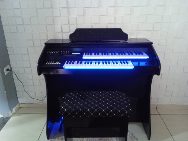 O Órgão Eletrônico Rohnes RS-44 Preto Brilho é um instrumento de alta potência com 150 watts PMPO. Possui um sistema de som formado por um auto falante de 12 polegadas e um tweeter de 2,5 polegadas que proporcionam excelente qualidade de áudio. O instrumento é bivolt automático (110/220) e possui um visor LCD que facilita a seleção das funções e configurações. O Órgão Eletrônico Rohnes RS-44 apresenta três memórias de registro que permitem ao usuário salvar suas configurações preferidas. O instrumento também inclui um transposer e um metrônomo. O teclado superior de 44 notas “UPPER” possui quatro registros de draw bar, incluindo flute 16, voice 8, flute 2 e string 1, além de 127 timbres “PRESET’S – GM” selecionáveis, apresentados em um visor numérico. O teclado inferior de 44 notas “LOWER” inclui dois registros de draw bar: flute 8 e voice 4, além de 127 timbres “PRESET’S – GM” também selecionáveis em um visor numérico. A pedaleira de 13 notas possui um registro de bass 16/8 e uma função de sustain. Os 127 timbres “PRESET’S – GM” também estão disponíveis para a pedaleira e são selecionáveis através do visor numérico. O órgão Eletrônico Rohnes RS-44 apresenta uma variedade de efeitos especiais, incluindo vibrato, reverb/chorus, sustain upper e balanço (upper-lower). Há também 16 ritmos disponíveis, incluindo valsa, marcha, rock, samba, bossa, tango, guarania, mabo, ballad, swing, disco, 16 beat, tarantela, baião, beguine e twist. O instrumento possui uma função start/stop, sincronização de ritmo através do teclado inferior, controle de volume e velocidade de ritmo e acompanhamento automático. O órgão Eletrônico Rohnes RS-44 tem um design móvel com dimensões de largura de 108 cm, altura de 94 cm e profundidade de 53 cm. O gabinete é feito de 100% MDF com acabamento em PVC.