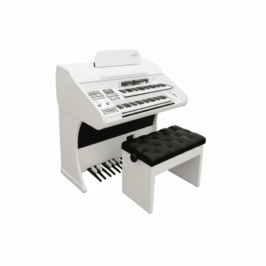 O Órgão Eletrônico Harmonia HS 450 Branco é um instrumento completo, pensado e desenvolvido para unir a sonoridade clássica dos órgãos tradicionais com a praticidade da tecnologia digital. Com dois teclados de 49 teclas, pedaleira de 13 notas, drawbars completos e um sistema de amplificação de 100W, ele oferece potência, fidelidade sonora e versatilidade para igrejas grandes, estúdios, escola de música e apresentações profissionais. Seu imponente móvel em MDF laminado de 50mm garante robustez e elegância, acompanhado de uma banqueta almofadada no mesmo acabamento. E o melhor, a maior garantia de marcas de órgão: 2 anos direto da fábrica com assistência técnica permanente e atendimento em todo o Brasil.