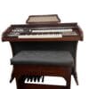 Órgão Eletrônico Digital Acordes AC400S Imbuia – teclados waterfall de 44 teclas (superior e inferior), drawbars 16”, 8”, 4”, 2”, 1” no manual superior e Pipe Organ no inferior, pedaleira de 13 notas, 50 ritmos com BPM, metrônomo, dual voice, 5 memórias e módulo multimídia USB/Bluetooth/Rádio/P2. Amplificação estéreo 70W RMS, LCD 20×04, bi-volt, móvel em MDF com laterais de 25 mm e banqueta estofada com baú.
