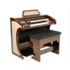 Órgão Eletrônico Digital Acordes AC400S Imbuia – teclados waterfall de 44 teclas (superior e inferior), drawbars 16”, 8”, 4”, 2”, 1” no manual superior e Pipe Organ no inferior, pedaleira de 13 notas, 50 ritmos com BPM, metrônomo, dual voice, 5 memórias e módulo multimídia USB/Bluetooth/Rádio/P2. Amplificação estéreo 70W RMS, LCD 20×04, bi-volt, móvel em MDF com laterais de 25 mm e banqueta estofada com baú.