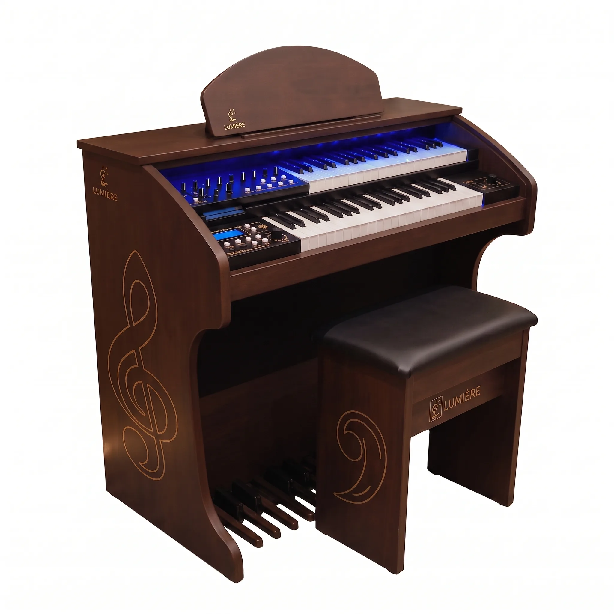 Início 31 O Órgão Eletrônico Lumiere Alpha 3 Tabaco é um instrumento completo, desenvolvido para músicos que buscam qualidade sonora, recursos avançados e design sofisticado a um preço acessível. Com dois manuais de 44 teclas cada, pedaleira de 13 notas e acabamento em tabaco alto brilho, o Alpha 3 é ideal para igrejas, escolas de música e organistas profissionais.