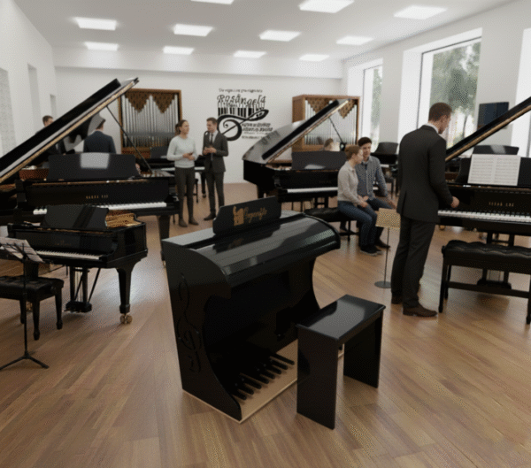 Órgão Eletrônico Organista Preto Brilho – com teclados de 44 notas (superior e inferior), pedaleira de 13 notas, drawbars dedicados (Flauta 16, 8, 4, 2 e Strings), 16 ritmos versáteis e efeitos premium (vibrato, reverb, chorus, sustain e balanço Upper-Lower). Potência de 150W PMPO, falante de 12” + tweeter de 2,5”, bi-volt automático, móvel em MDF com acabamento em PVC e várias cores disponíveis.