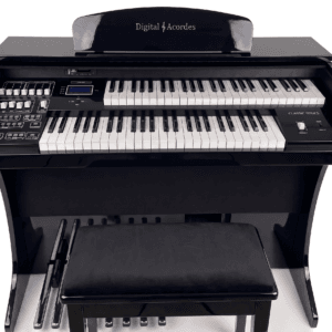 Órgão Eletrônico Digital Acordes Classic Preto Alto Brilho - painel de controle com drawbars e display LCD