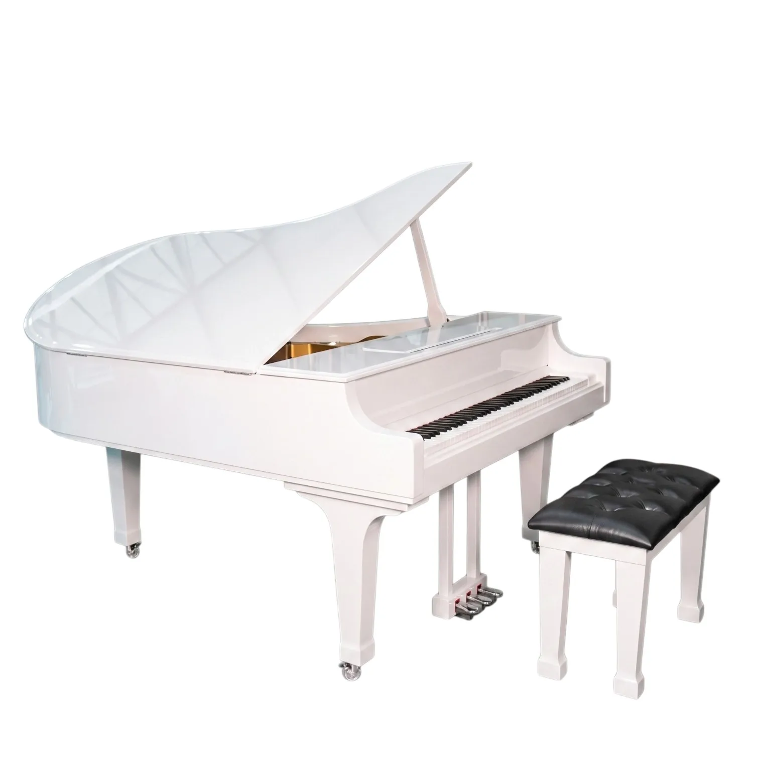 Início 23 O Piano Digital Acordes AC 3000 Cauda Longa Branco no acabamento Branco Alto Brilho une a sofisticação de um piano de cauda de concerto à tecnologia digital moderna. Com 88 teclas pesadas com ação de martelo (Hammer Action), 600 vozes, 230 estilos de acompanhamento e polifonia de 128 notas, é a escolha perfeita para pianistas exigentes, recitais, igrejas e para enriquecer o lar com elegância.