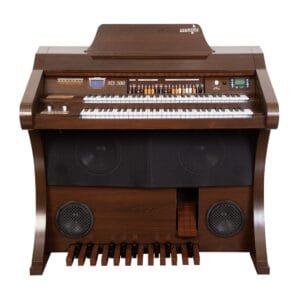 Órgão Eletrônico Harmonia HS-500 Luxo Marrom – 61 teclas no manual superior e 61 no inferior, pedaleira de 20 notas, drawbars completos, 160 sons prontos, Rotary Speaker, 4 memórias e Módulo USB/Bluetooth. Amplificação 120W RMS estéreo, conjunto de falantes de 10" e 8" + tweeters, gabinete 50mm e banqueta almofadada inclusa.